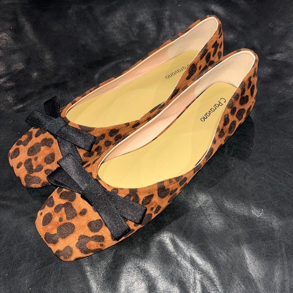 C.PARAVANO BOWKNOT SUEDE LEOPARD AIDA SQUARE TOE BALLET FLATS - NWOB - SIZE 41.5
